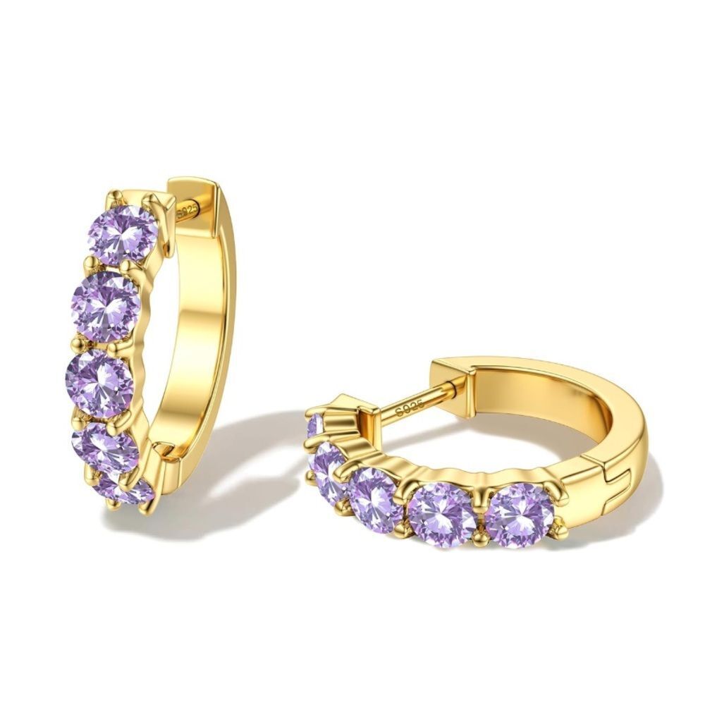 14k 1 carat Amethyst Huggie Hoop Earrings